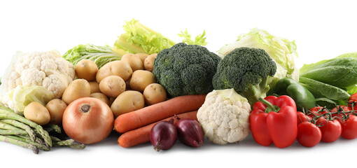 Many different ripe vegetables isolated on white