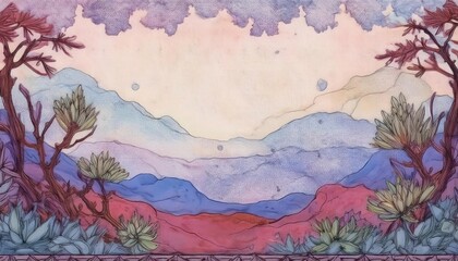 Boho Watercolor Wallpaper with Hand-Drawn Flowers and Foliage in Soft Watercolor Tones