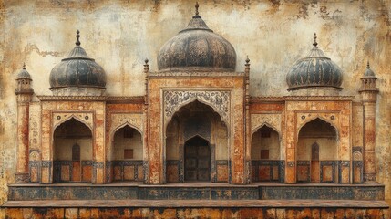 Ornate ancient building facade with intricate carvings and domes.