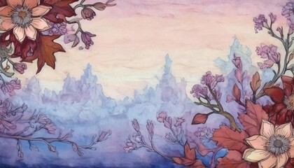 Boho Watercolor Wallpaper with Hand-Drawn Flowers and Foliage in Soft Watercolor Tones