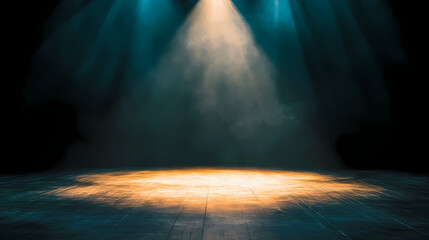 Empty theater stage with a single spotlight shining on the floor, brilliance, radiance. Brilliance. Illustration