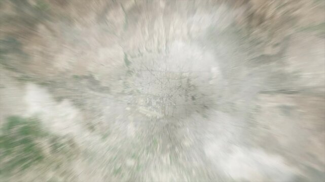 Earth zoom from space on Tehran City - Iran. And zoom out through clouds and atmosphere into space. Satellite view.
