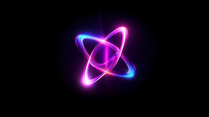 A vibrant, neon atom graphic glowing in purple light, symbolizing energy and innovation, set against a dark background. Brilliance. Illustration