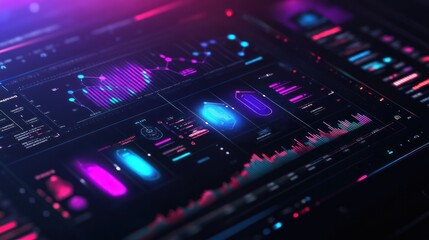Obraz premium AI-driven digital dashboard featuring predictive analytics, holographic style, cyber-inspired aesthetic, 