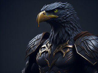 Majestic Eagle Warrior: A 3D Render of an Eagle in  Dark Armor