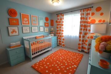 Modern Orange and Teal Nursery Room Design