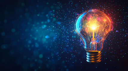 A glowing light bulb against a dark background, symbolizing innovation, creativity, and bright ideas. Brilliance. Illustration