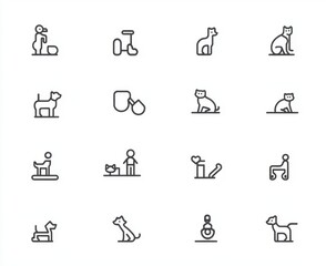 Fototapeta premium Modern Thin Line Icons of a Dog, 30 2x Grid, Well-crafted Pixel Perfect for Web Graphics and Apps. Simple Minimal Pictogram