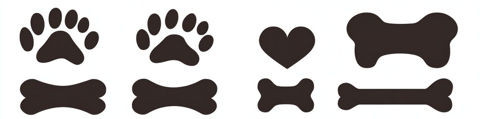 Dog paw illustration sign collection featuring a modern heart paw icon. Love dog symbol