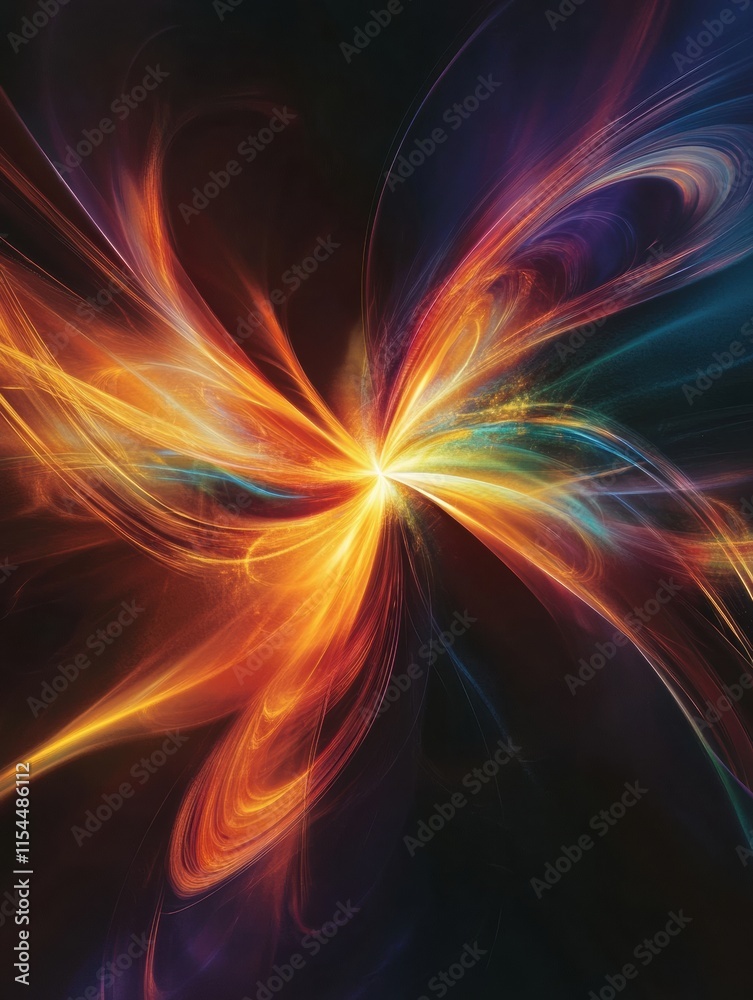 Poster colorful light streaks creating an abstract butterfly effect in a dynamic background. generative ai