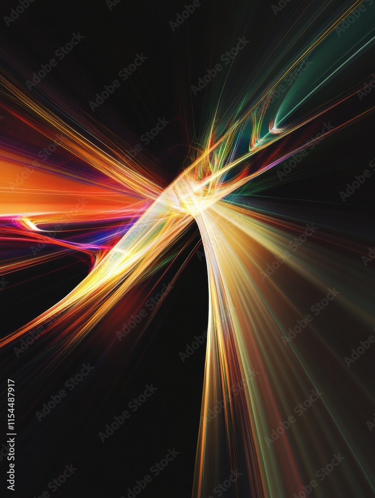 Fototapete Dynamic waves of colorful light streaks create a vibrant abstract pattern in a dark background. Generative AI
