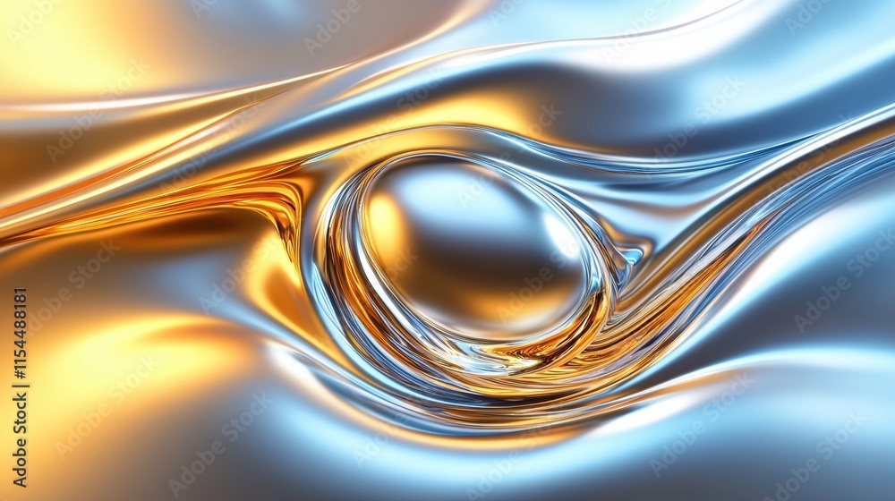 Fototapete fluid movement creates a mesmerizing abstract 3d design with golden and silver tones in modern digit