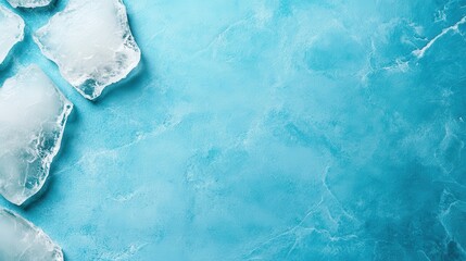 Crisp ice cubes rest on a textured icy blue backdrop, depicting a sense of fresh coldness and tranquility, perfect for refreshing visual themes.