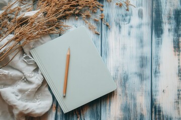 A collection of mindfulness journals and writing tools, flat lay composition, soft natural lighting