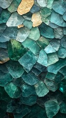 Obraz premium Textured gemstone mosaic background in green and gold hues, ideal for abstract designs and decorative projects