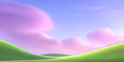 Obraz premium Pastel Sky Green Hills 3D Illustration