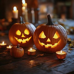 Halloween pumpkin carving celebration cozy home festive decor warm lighting intimate atmosphere seasonal spirit