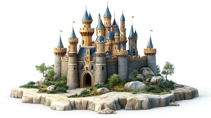 Majestic castle structure fantasy realm 3d model isolated environment front view architectural design