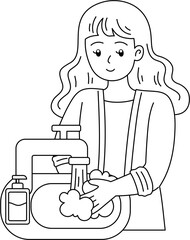 people washing hands outline coloring printable for kid