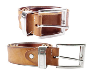 Leather belts close up