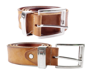 Leather belts close up