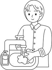 people washing hands outline coloring printable for kid