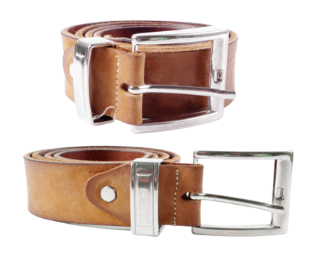 Leather belts close up