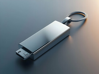 3D Render of Metal USB Keychain