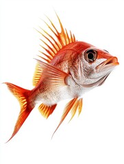 Fototapeta premium Stunning Red Fish, Ocean Life, Aquatic Animal, Vivid Colors, Underwater World, Marine Beauty, Detailed Fins, Isolated Background