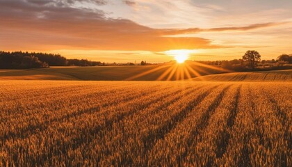 A serene sunset over golden fields, highlighting nature's beauty.