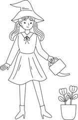 cute witch outline coloring printable