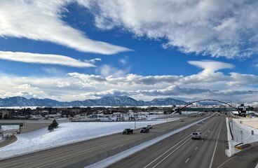 Highway to Boulder and Rocky Mountains in winter © Ted Iwabuchi Nature