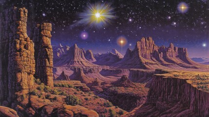 Moonlit Rocky Canyon with Shadows and Soft Lighting