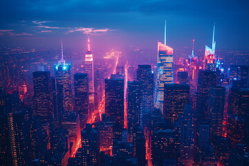 Fototapeta premium Vibrant Cityscape Night Illuminated Skyscra