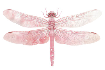 Delicate pink dragonfly isolated on white background
