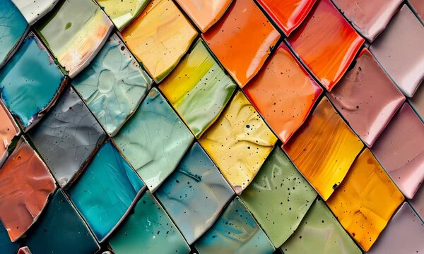 Colorful glazed ceramic tiles in abstract pattern