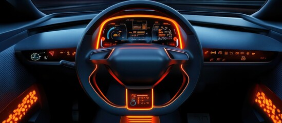 AI-driven car interface with a futuristic speedometer, personalized digital display elements"
