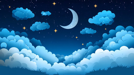 Space of night sky with clouds and stars. Lodestar. Illustration
