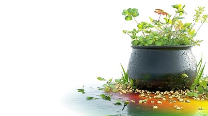 St Patrick's Day Parade: A Festive Holiday Celebration Fresh Herb Garden in Rainy Weather with Colorful Stones