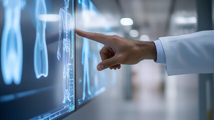 Medical Professional Interacts With Digital Human Anatomy On Screen At Medical Facility