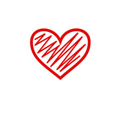 Red simple heart in doodle style for Valentine's Day. Love sign