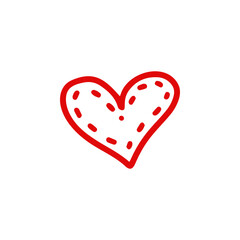 Red simple heart in doodle style for Valentine's Day. Love sign