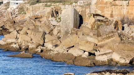 the rocky coast with a large sea