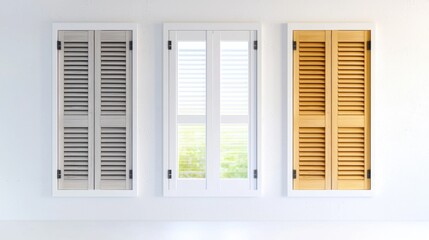 Elegant Minimalist Interior with Wooden Shuttered Windows and Bright Room Decor