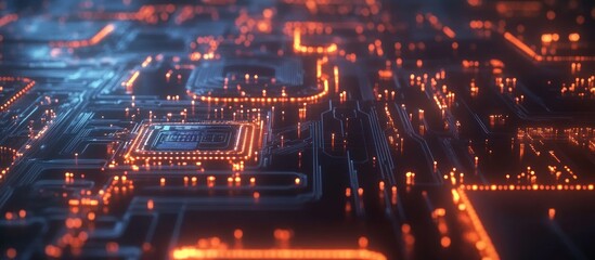 Abstract technology background with glowing circuits and data flow, futuristic design