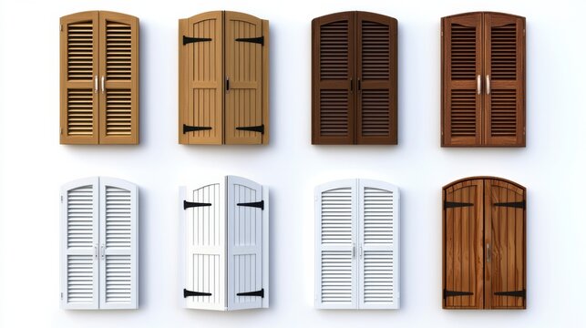 Wooden Shuttered Windows on Traditional Mediterranean Style Building Facade