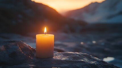 A candle with a soft flame burning, symbolizing hope and enlightenment