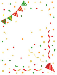 クリスマスカラーのクラッカーとガーランドと紙吹雪　縦型バージョン