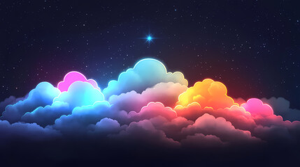 Clouds illuminated with colorful lights on a dark background. Lodestar. Illustration