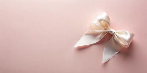 A delicate white satin bow on a soft pink background, perfect for a special occasion or celebration.